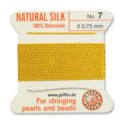 No 7 - 0.75mm - Yellow Carded Bead Cord 100% Natural Silk 