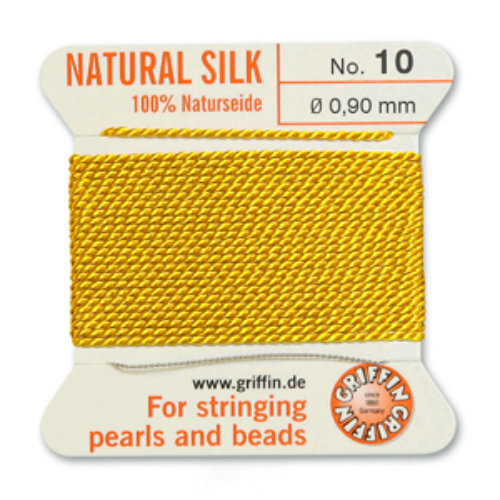 No 10 - 0.90mm - Yellow Carded Bead Cord 100% Natural Silk 