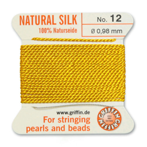 No 12 - 0.98mm - Yellow Carded Bead Cord 100% Natural Silk 