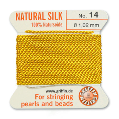 No 14 - 1.02mm - Yellow Carded Bead Cord 100% Natural Silk 