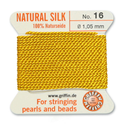 No 16 - 1.05mm - Yellow Carded Bead Cord 100% Natural Silk 
