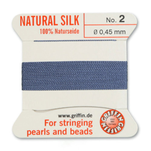 No 2 - 0.45mm - Blue Carded Bead Cord 100% Natural Silk 