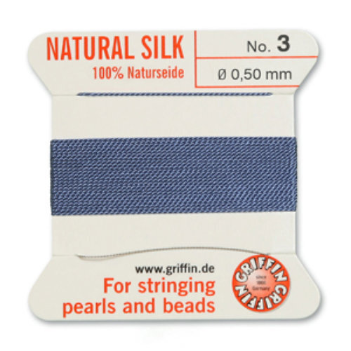 No 3 - 0.50mm - Blue Carded Bead Cord 100% Natural Silk 