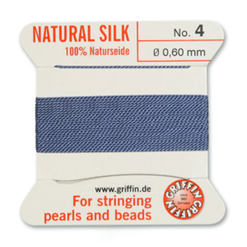 No 4 - 0.60mm - Blue Carded Bead Cord 100% Natural Silk 