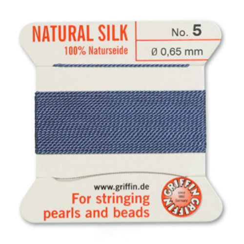 No 5 - 0.65mm - Blue Carded Bead Cord 100% Natural Silk 