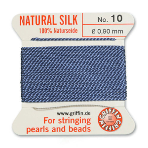 No 10 - 0.90mm - Blue Carded Bead Cord 100% Natural Silk 