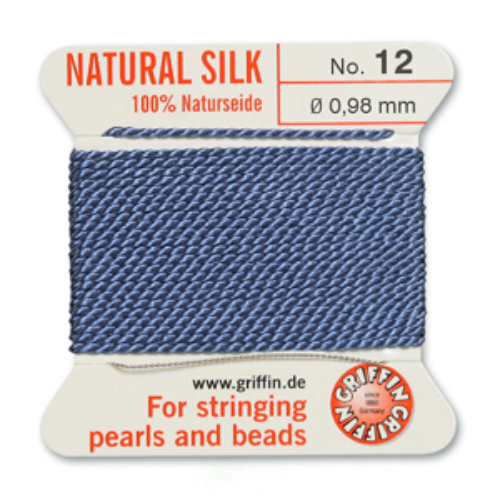 No 12 - 0.98mm - Blue Carded Bead Cord 100% Natural Silk 