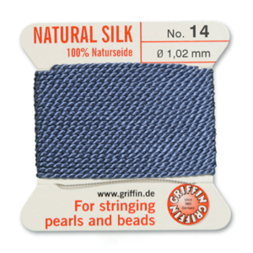 No 14 - 1.02mm - Blue Carded Bead Cord 100% Natural Silk 