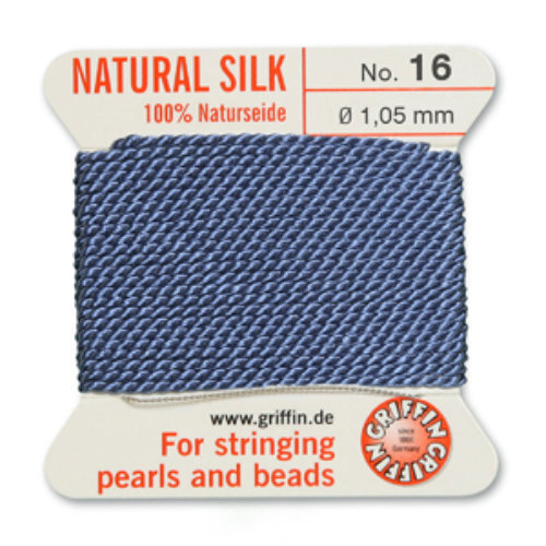 No 16 - 1.05mm - Blue Carded Bead Cord 100% Natural Silk 