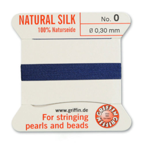 No 0 - 0.30mm - Dark Blue Carded Bead Cord 100% Natural Silk 