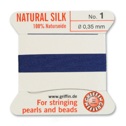 No 1 - 0.35mm - Dark Blue Carded Bead Cord 100% Natural Silk 