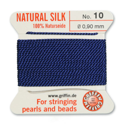 No 10 - 0.90mm - Dark Blue Carded Bead Cord 100% Natural Silk 