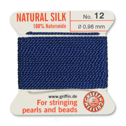 No 12 - 0.98mm - Dark Blue Carded Bead Cord 100% Natural Silk 