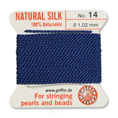 No 14 - 1.02mm - Dark Blue Carded Bead Cord 100% Natural Silk 