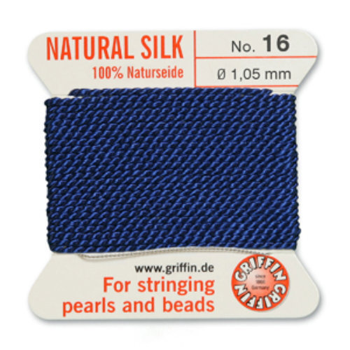 No 16 - 1.05mm - Dark Blue Carded Bead Cord 100% Natural Silk 