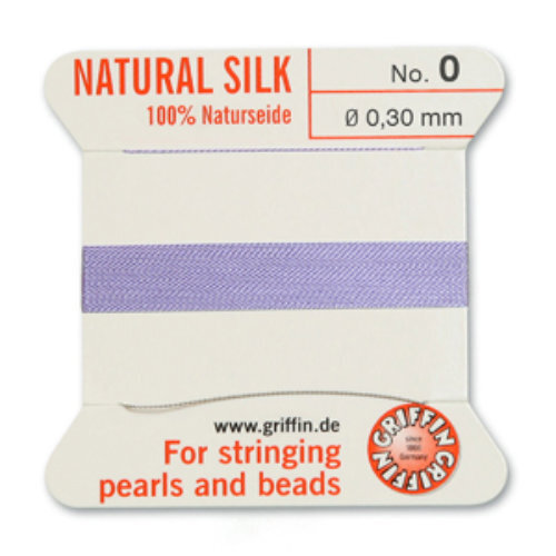 No 0 - 0.30mm - Lilac Carded Bead Cord 100% Natural Silk 