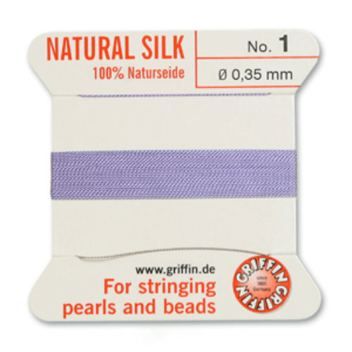No 1 - 0.35mm - Lilac Carded Bead Cord 100% Natural Silk 
