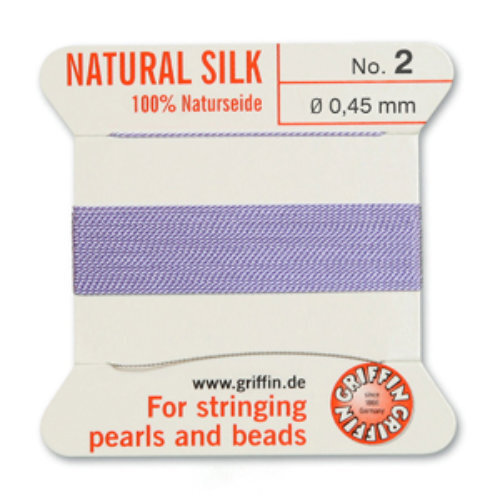No 2 - 0.45mm - Lilac Carded Bead Cord 100% Natural Silk 