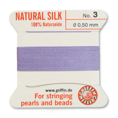 No 3 - 0.50mm - Lilac Carded Bead Cord 100% Natural Silk 