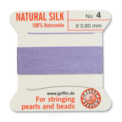 No 4 - 0.60mm - Lilac Carded Bead Cord 100% Natural Silk 
