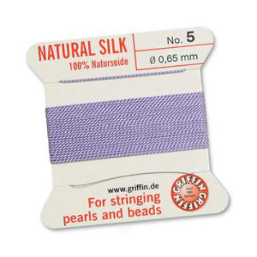 No 5 - 0.65mm - Lilac Carded Bead Cord 100% Natural Silk 