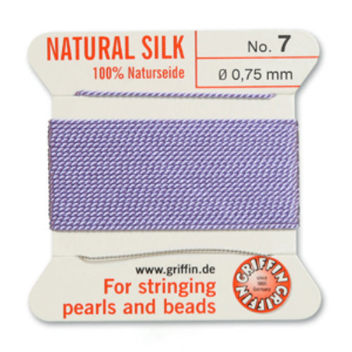 No 7 - 0.75mm - Lilac Carded Bead Cord 100% Natural Silk 