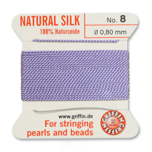 No 8 - 0.80mm - Lilac Carded Bead Cord 100% Natural Silk 