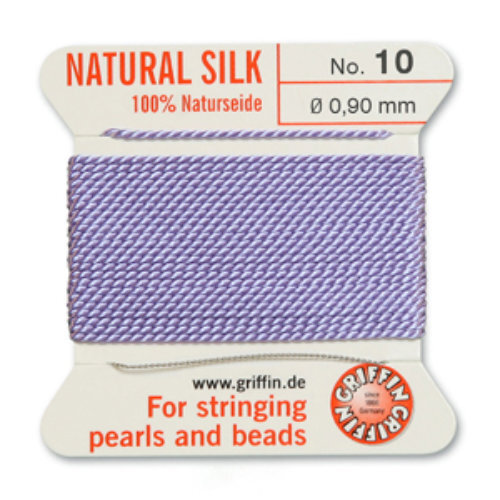 No 10 - 0.90mm - Lilac Carded Bead Cord 100% Natural Silk 
