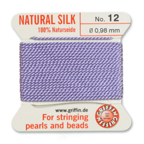 No 12 - 0.98mm - Lilac Carded Bead Cord 100% Natural Silk 