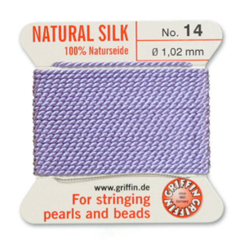 No 14 - 1.02mm - Lilac Carded Bead Cord 100% Natural Silk 