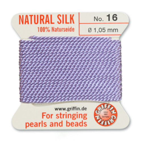 No 16 - 1.05mm - Lilac Carded Bead Cord 100% Natural Silk 