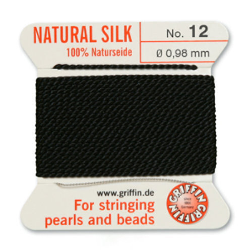 No 12 - 0.98mm - Black Carded Bead Cord 100% Natural Silk 