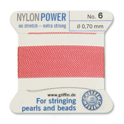 No 6 - 0.70mm - Dark Pink Carded Bead Cord Nylon Power