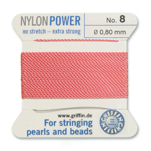 No 8 - 0.80mm - Dark Pink Carded Bead Cord Nylon Power