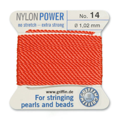 No 14 - 1.02mm - Coral Carded Bead Cord Nylon Power