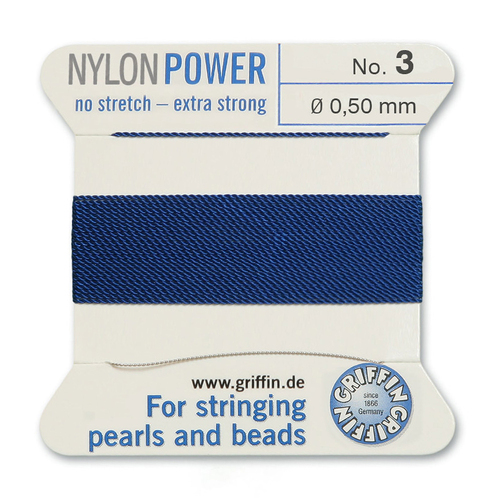 No 3 - 0.50mm - Dark Blue Carded Bead Cord Nylon Power