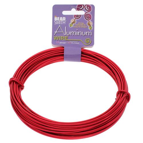 Aluminum Wire Red 12 Gauge Round Wire - 39ft / 11.89m Spool - DA2610-R