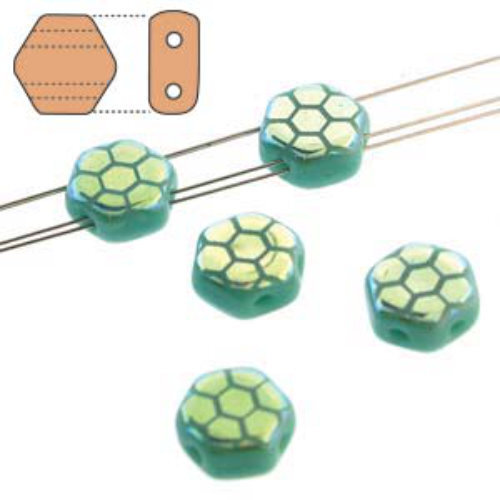 Honeycomb 6mm - HC0663130-28703HC - Opaque Green Turquoise Luster Azuro Laser Core - 30 Bead Strand