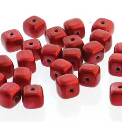 Cube Bead 5mm x 7mm - Metalust Lipstick Red - CU57-23980-24209 - 30 Bead Strand