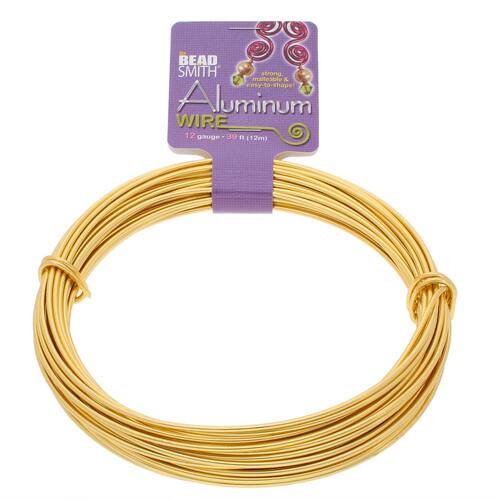 Aluminum Wire Light Gold 12 Gauge Round Wire - 39ft / 11.89m Spool - DA2610-LG