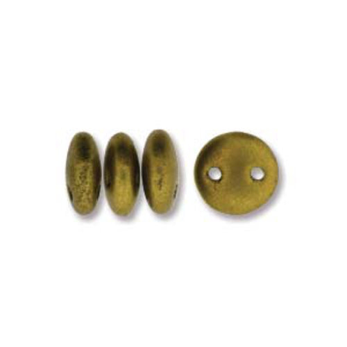 CzechMates 2 Hole Lentil 6mm - Matte Metallic Aztec Gold - 00030-01720 - 50 Bead Strand