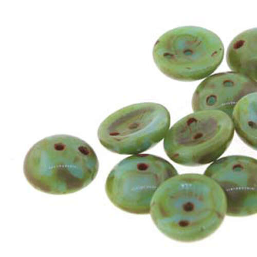 Piggy Beads - 2 Hole - 50 Bead Strand - PGY48-63020-86800 - Turquoise Opaque Picasso
