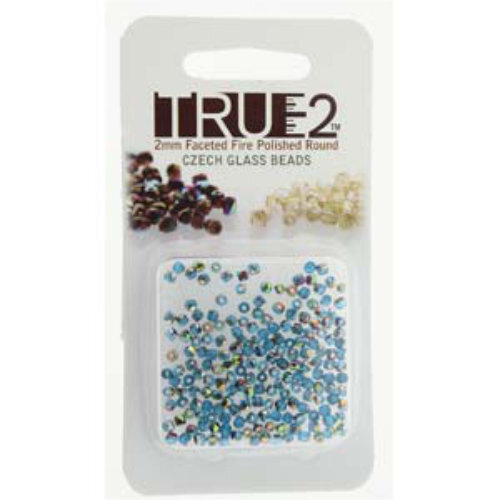 2mm Fire Polish Beads - Aqua Vitrail 60020-28101 - 2gm Pack