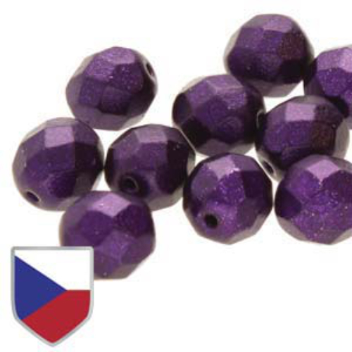 8mm Fire Polish Beads with Czech Shield - Metalust Purple 23980-24202CS - 20 Bead Strand