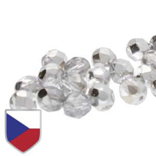 6mm Fire Polish Beads with Czech Shield - Crystal Labrador 00030-27001CS - 25 Bead Strand