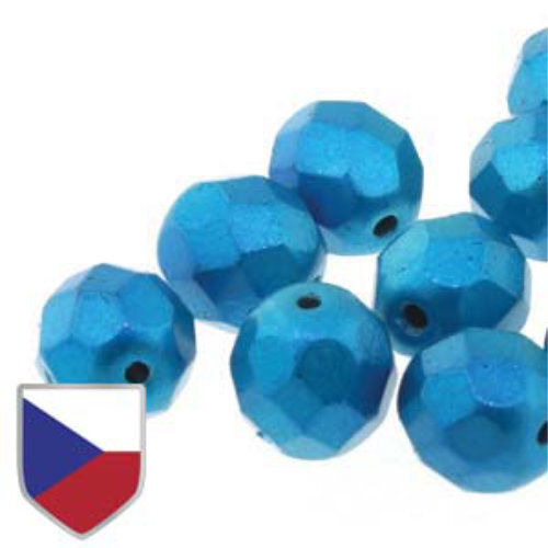6mm Fire Polish Beads with Czech Shield - Metalust Turquoise 23980-24206CS - 25 Bead Strand