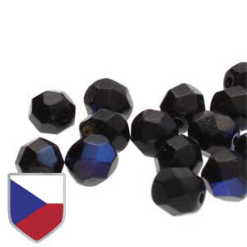 8mm Fire Polish Beads with Czech Shield - Jet Azuro 23980-22201CS - 20 Bead Strand