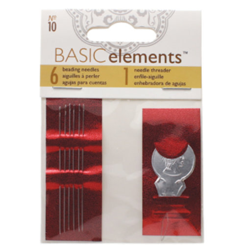 Basic Elements Size 10 Beading Needles - Pack of 6 Plus Needle Threader - CHBN10-6