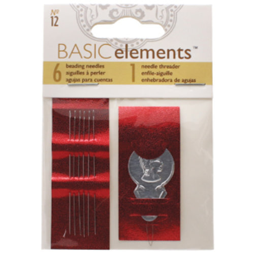 Basic Elements Size 12 Beading Needles - Pack of 6 Plus Needle Threader - CHBN12-6