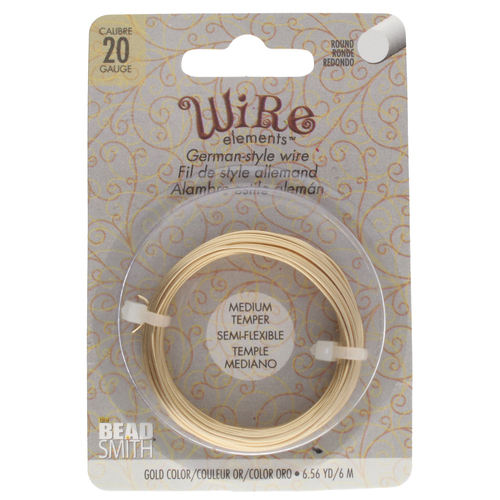 German Style Wire Medium Temper Gold 20 Gauge Round Wire - 6m Spool - GSW20G